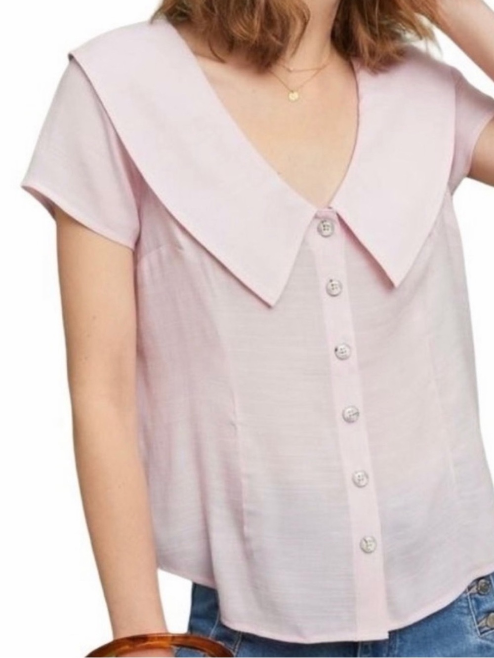 Maeve Anthropologie Baby Pink Tortoise Shell Blouse Size 14